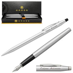 CROSS Schreibset CLASSIC CENTURY Kugelschreiber Füllfederhalter mit Laser-Gravur - Farbe wählbar: - Glanzchrom (40-3502 + 40-AT0086-108MS)