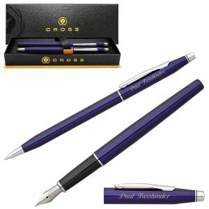 CROSS Schreibset CLASSIC CENTURY Kugelschreiber Füllfederhalter mit Laser-Gravur - Farbe wählbar: - Blaulack (40-AT0082-112 + 40-AT0086-112MS)