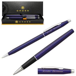 CROSS Schreibset CLASSIC CENTURY Kugelschreiber Tintenroller mit Laser-Gravur - Farbe wählbar: - Blaulack (40-AT0082-112 + 40-AT0085-112)