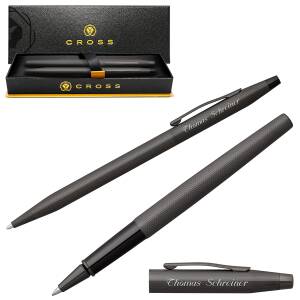 CROSS Schreibset CLASSIC CENTURY Kugelschreiber Tintenroller mit Laser-Gravur - Farbe wählbar: - Schwarz gebürstet (40-AT0082-122 + 40-AT0085-122)