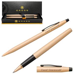 CROSS Schreibset CLASSIC CENTURY Kugelschreiber Tintenroller mit Laser-Gravur - Farbe wählbar: - Rosé Gold (40-AT0082-123 + 40-AT0085-123)