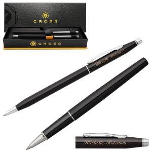 CROSS Schreibset CLASSIC CENTURY Kugelschreiber Tintenroller mit Laser-Gravur - Farbe wählbar: - Schwarzlack (40-AT0082-77 + 40-AT0085-111)