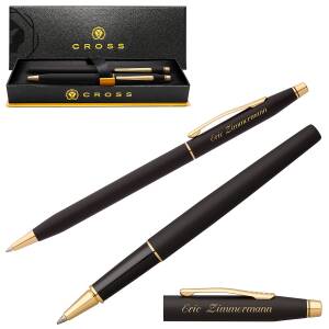 CROSS Schreibset CLASSIC CENTURY Kugelschreiber Tintenroller mit Laser-Gravur - Farbe wählbar: - Classic Black (40-AT0082-125 + 40-AT0085-110)