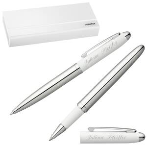 Senator Schreibset Nautic Kugelschreiber Tintenroller mit Laser-Gravur und Geschenk-Etui - Farbe wählbar - - weiß
