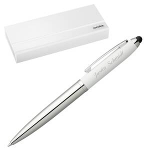 Senator Kugelschreiber Nautic Touch Pad Pen mit Laser-Gravur und Geschenk-Etui - Farbe wählbar - - weiß-chrom
