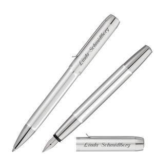 Pelikan Schreibset PURA mit persönlicher Laser-Gravur Kugelschreiber und Füllfederhalter aus Aluminium - Farbe wählbar - Silber