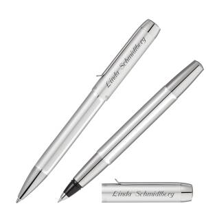 Pelikan Schreibset PURA mit persönlicher Laser-Gravur Kugelschreiber und Tintenroller aus Aluminium - Farbe wählbar - Silber