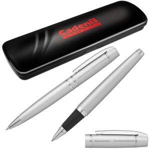 Cadenis Schreibset Metall Kugelschreiber Tintenroller VIP mit persönlicher Laser-Gravur, Farbe wählbar - Silber
