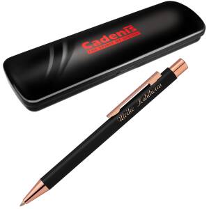 Cadenis Metall Kugelschreiber STRAIGHT RO rosé mit persönlicher Hochglanz-Gravur - Farbe wählbar - Softtouch schwarz