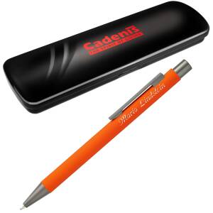 Cadenis Metall Kugelschreiber STRAIGHT Softtouch mit persönlicher Hochglanz-Gravur - Farbe wählbar - Orange