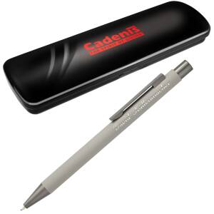 Cadenis Metall Kugelschreiber STRAIGHT Softtouch mit persönlicher Hochglanz-Gravur - Farbe wählbar - Grau