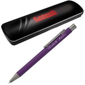 Cadenis Metall Kugelschreiber STRAIGHT Softtouch mit persönlicher Hochglanz-Gravur - Farbe wählbar - Violett