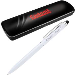 Cadenis Metall Kugelschreiber Stylus SKINNY TOUCH mit persönlicher Laser-Gravur - Farbe wählbar - Weiß