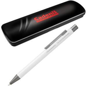 Cadenis Metall Kugelschreiber STRAIGHT Gunmetal mit persönlicher Hochglanz-Gravur - Farbe wählbar - Weiß