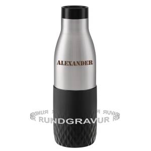 Emsa Thermosflasche Bludrop mit Rund-Gravur gelasert Edelstahl Trinkflasche doppelwandig isoliert auslaufsicher - Größe wählbar: - Schwarz / Sleeve