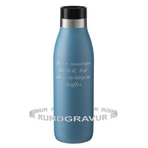 Emsa Thermosflasche Bludrop mit Rund-Gravur gelasert Edelstahl Trinkflasche doppelwandig isoliert auslaufsicher - Größe wählbar: - Aqua-Blau