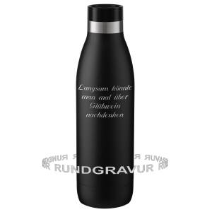 Emsa Thermosflasche Bludrop mit Rund-Gravur gelasert Edelstahl Trinkflasche doppelwandig isoliert auslaufsicher - Größe wählbar: - Schwarz