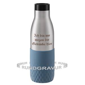 Emsa Thermosflasche Bludrop mit Rund-Gravur gelasert Edelstahl Trinkflasche doppelwandig isoliert auslaufsicher - Größe wählbar: - Aqua-Blau / Sleeve