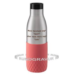 Emsa Thermosflasche Bludrop mit Rund-Gravur gelasert Edelstahl Trinkflasche doppelwandig isoliert auslaufsicher - Größe wählbar: - Koralle / Sleeve