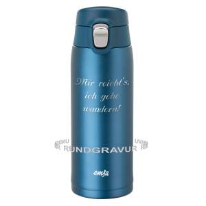 Emsa Thermobecher Travel Mug Light 0,4 L mit persönlicher Rund-Gravur gelasert und Flip-Deckel Verschluss - Blau