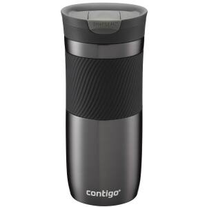 Contigo Thermobecher Byron 470ml personalisiert mit Rund-Gravur Silikon-Manschette Snapseal-Verschluss auslaufsicher | BPA frei | Kaffee- und Teebecher to go aus Edelstahl isoliert - Gunmetal