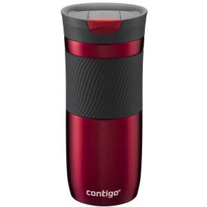Contigo Thermobecher Byron 470ml personalisiert mit Rund-Gravur Silikon-Manschette Snapseal-Verschluss auslaufsicher | BPA frei | Kaffee- und Teebecher to go aus Edelstahl isoliert - Red