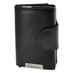 Cadenis Slim Wallet Deluxe mit Laser-Gravur Münzfach RFID-Schutz für bis zu 10 Kreditkarten Leder hoch 10 x 7 cm - Farbe wählbar: - schwarz