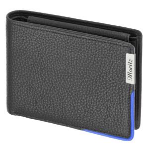 Cadenis Leder Geldbörse Brieftasche mit Laser-Gravur aus weichem genarbtem Rindnappa Bicolor Querformat 12,5 x 9,5 cm - Blau