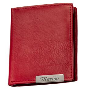 Cadenis Mini-Geldbörse mit Laser-Gravur aus genarbtem Rindsleder hoch 10 x 8,5 cm - Farbe wählbar: - rot