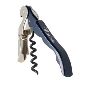 Pulltex Kellnermesser Pulltaps Basic mit Laser-Gravur Korkenzieher aus Metall Doppelhebel - Farbe wählbar: - Stahlblau (RAL 5011)