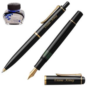 Pelikan Schreibset Classic Kolbenfüllhalter und Kugelschreiber mit Namen farbig personalisiert - Farbe wählbar: - 200 Schwarz G.C. SE