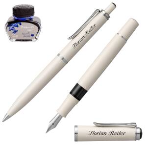 Pelikan Schreibset Classic Kolbenfüllhalter und Kugelschreiber mit Namen farbig personalisiert - Farbe wählbar: - 205 Weiß C.C. SE