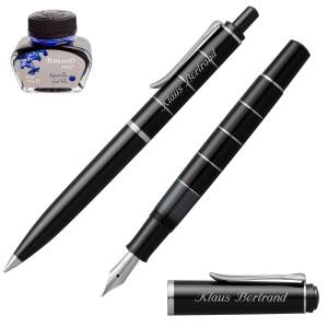 Pelikan Schreibset Classic Kolbenfüllhalter und Kugelschreiber mit Namen farbig personalisiert - Farbe wählbar: - 215 Ringe SE