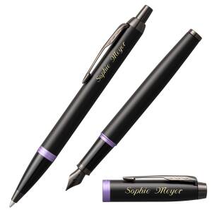 PARKER Schreibset IM Collection mit persönlicher Laser-Gravur Füllfederhalter und Kugelschreiber - Farbe wählbar - IM Professionals PVD Vibrant Purple