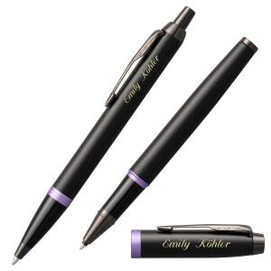 PARKER Schreibset IM Collection mit persönlicher Laser-Gravur Kugelschreiber und Tintenroller - Farbe wählbar - IM Professionals PVD Vibrant Purple