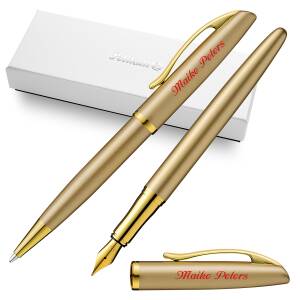 Pelikan Schreibset JAZZ ELEGANCE mit Namen farbig personalisiert Füllfederhalter und Kugelschreiber - Farbe wählbar - Jazz Noble Elegance Gold